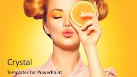  Presentation with orange slice - Theme featuring beauty model girl takes juicy background and a yellow colored foreground