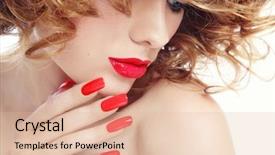  Presentation with nails manicure - PPT layouts with beauty nails - close-up portrait of young beautiful background and a lemonade colored foreground