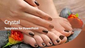  Presentation with feet - PPT theme having beauty nails - manicured female feet and hand background and a coral colored foreground