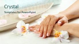  Presentation with nails manicure - Cool new PPT layouts with beauty nails - woman hands with french manicure backdrop and a cool aqua colored foreground