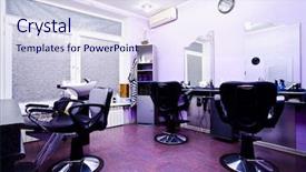  Presentation with hairdressing salon - Theme consisting of beauty parlors - armchairs in hairdressing salon interior background and a sky blue colored foreground