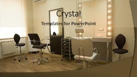  Presentation with makeup artist - Presentation enhanced with beauty parlors - cabinet makeup artist and hairdresser background and a soft green colored foreground