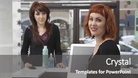  Presentation with hair salon - Cool new PPT theme with cheerful middle-aged woman is holding cream can and looking at it with satisfaction she is standing in bathrobe and smiling happily isolated backdrop and a white colored foreground