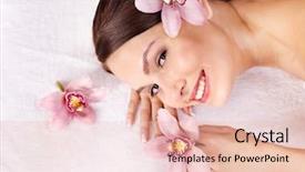  Presentation with beautiful young woman getting face - PPT layouts featuring beauty parlour - beautiful young woman having massage background and a lemonade colored foreground