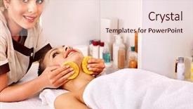  Presentation with indian head massage - Cool new PPT theme with beauty parlour - blond beautiful woman getting head backdrop and a lemonade colored foreground