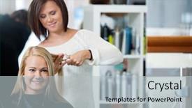  Presentation with mirror reflection - Presentation consisting of beauty parlour - mirror reflection of hairdresser giving background and a light gray colored foreground