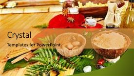  Presentation with reflexology foot massage spa foot - Beautiful presentation design featuring beauty parlour - spa still life with leaf backdrop and a gold colored foreground