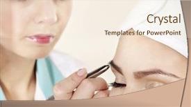  Presentation with beautician - Cool new slides with beauty parlour - tweezing eyebrow by beautician isolated backdrop and a cream colored foreground
