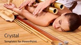  Presentation with massage therapist - Cool new PPT theme with beauty parlour - young woman getting bamboo massage backdrop and a yellow colored foreground
