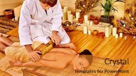 Presentation with massage therapist - Presentation theme enhanced with beauty parlour - young woman getting bamboo massage background and a gold colored foreground