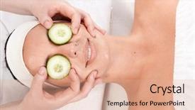  Presentation with face wash woman washing up - Cool new slide set with beauty parlour - young woman receiving natural facial backdrop and a coral colored foreground