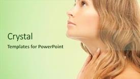  Presentation with green beauty - Amazing theme having beauty people and health concept - beautiful young woman face over green background backdrop and a soft green colored foreground