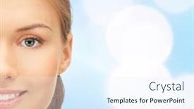  Presentation with blue lights - Cool new PPT theme with beauty people and health concept - beautiful young woman face over blue lights background backdrop and a sky blue colored foreground