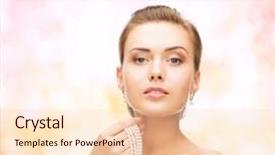  Presentation with pink pearl - Cool new PPT theme with beauty people and jewelry concept - beautiful woman with pearl earrings and necklace over pink lights background backdrop and a lemonade colored foreground