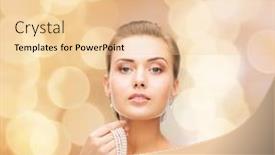  Presentation with pearl - Beautiful presentation theme featuring beauty people and jewelry concept - beautiful woman with pearl earrings and necklace over beige lights background backdrop and a lemonade colored foreground