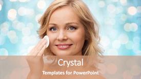  Presentation with skincare - Beautiful presentation design featuring beauty people and skincare concept - young woman cleaning face and removing make up with cotton pad over blue holidays lights background backdrop and a coral colored foreground