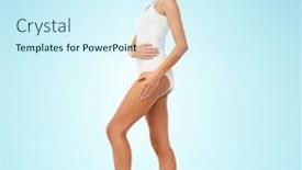  Presentation with beauty - Slide deck with beauty people anticellulite and bodycare concept - beautiful young woman in white underwear over blue background background and a cool aqua colored foreground