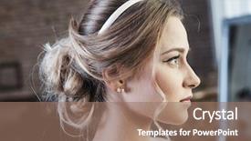  Presentation with beauty makeup - Slide set consisting of beauty photo of young woman with knot of hair and professional makeup side view background and a coral colored foreground
