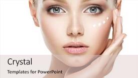  Presentation with beauty cosmetic - Beautiful PPT layouts featuring beauty portrait - young woman with cosmetic cream backdrop and a lemonade colored foreground