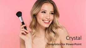  Presentation with hair brush - PPT theme having beauty portrait of a lovely background and a coral colored foreground