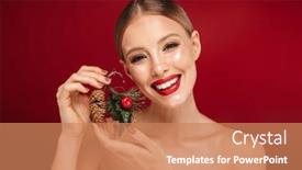  Presentation with pine cone - Colorful PPT theme enhanced with beauty portrait of a pretty young topless woman wearing makeup isolated over red background holding a pine cone backdrop and a coral colored foreground
