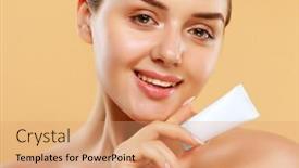  Presentation with beauty - Theme having beauty-portrait-of-a-smiling background and a coral colored foreground