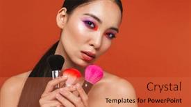  Presentation with beauty makeup - Amazing PPT theme having beauty-portrait-of-an-attractive backdrop and a red colored foreground