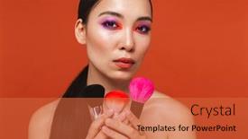  Presentation with beauty makeup - PPT theme with beauty-portrait-of-an-attractive background and a red colored foreground