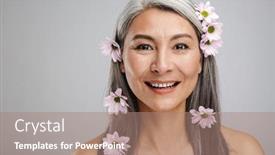  Presentation with wrinkles gray hair - PPT theme with beauty-portrait-of-an-attractive background and a coral colored foreground