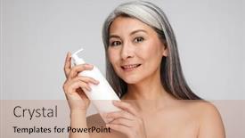  Presentation with plastic bottle - PPT theme featuring beauty-portrait-of-an-attractive background and a coral colored foreground