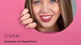  Presentation with cosmetics beauty - Beautiful theme featuring beauty-portrait-of-attractive-happy backdrop and a coral colored foreground