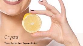  Presentation with orange fruit - Amazing theme having beauty portrait of attractive young caucasian happy smiling woman isolated on white studio shot with orange citrus fruit face makeup looking at camera backdrop and a coral colored foreground