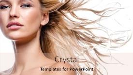  Presentation with beauty makeup - Colorful slide deck enhanced with beauty portrait of attractive young caucasian woman blond isolated on white studio shot lips face skin makeup long hair head and shoulders looking at camera backdrop and a lemonade colored foreground