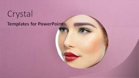  Presentation with beauty cosmetics - Slides having beauty-portrait-of-attractive-young background and a coral colored foreground