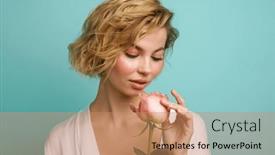  Presentation with blue rose - Presentation design having beauty-portrait-of-attractive-young background and a coral colored foreground