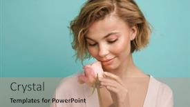  Presentation with blue rose - Slide set consisting of beauty-portrait-of-attractive-young background and a coral colored foreground