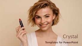  Presentation with lipstick - PPT layouts consisting of beauty-portrait-of-pretty-cheerful background and a coral colored foreground