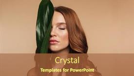  Presentation with green beauty - PPT layouts featuring beauty portrait of sensual ginger woman with long hair posing with green leaf over cream background background and a red colored foreground