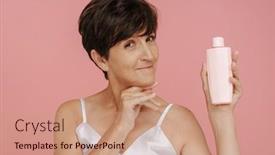  Presentation with lotion - Presentation theme featuring beauty-portrait-of-smiling-senior background and a coral colored foreground