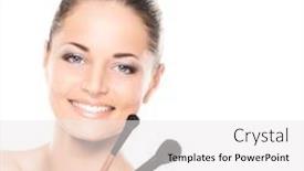  Presentation with beauty makeup - Slides having beauty portrait of young attractive fresh healthy and natural woman with the makeup brush isolated on white background and a white colored foreground