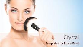  Presentation with beauty makeup - Theme featuring erosion - rock delicate arch at arche background and a coral colored foreground