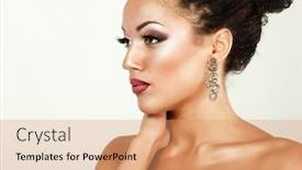 Presentation with beauty makeup - Cool new PPT theme with beauty portrait of young mulatto fresh woman with beautiful makeup in profile backdrop and a coral colored foreground