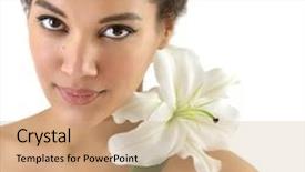  Presentation with lily flower - Presentation theme having beauty portrait of young mulatto woman with lily flower over white background background and a coral colored foreground