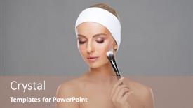  Presentation with beauty makeup - Presentation theme enhanced with beauty portrait of young and attractive woman with makeup brush background and a coral colored foreground