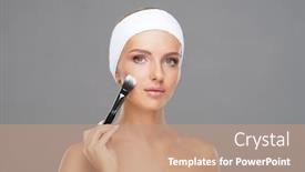  Presentation with beauty makeup - Presentation theme consisting of beauty portrait of young and attractive woman with makeup brush background and a coral colored foreground