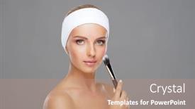  Presentation with beauty makeup - Slide set featuring beauty portrait of young and attractive woman with makeup brush background and a coral colored foreground