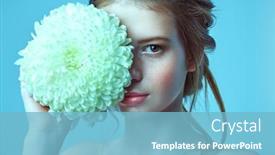  Presentation with cosmetics beauty - Cool new presentation theme with beauty-portrait-tender-young-girl backdrop and a light blue colored foreground