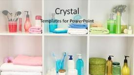  Presentation with beauty product - Audience pleasing PPT layouts consisting of beauty product - bath accessories on shelfs backdrop and a light gray colored foreground