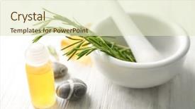  Presentation with mortar - Slide deck having beauty product - bottle with rosemary oil background and a soft green colored foreground