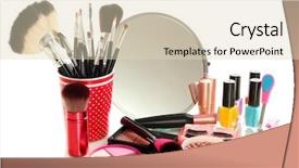  Presentation with cosmetics beauty - PPT layouts consisting of beauty product - cosmetics near mirror isolated background and a lemonade colored foreground